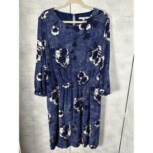 Boden women’s shirt dress blue & cream floral balloon sleeves pockets long